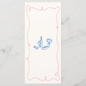 Whimsical Hand Getrokken Blauw & Roze Bruiloft Menu (Achterkant)