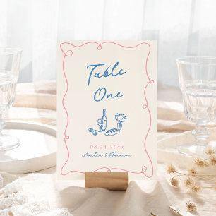 Whimsical Hand getrokken blauw & roze Kaart