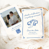 Whimsical Hand Getrokken Blauw Sla de Datum QR Cod Kaart