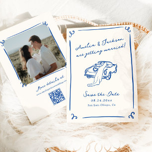 Whimsical Hand Getrokken Blauw Sla de Datum QR Cod Kaart