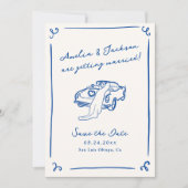 Whimsical Hand Getrokken Blauw Sla de Datum QR Cod Kaart (Voorkant)
