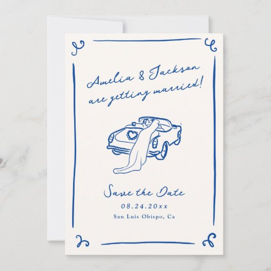 Whimsical Hand Getrokken Blauw Sla de Datum QR Cod Kaart (Voorkant)