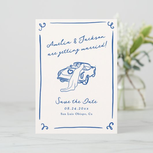 Whimsical Hand Getrokken Blauw Sla de Datum QR Cod Kaart (Staand voorkant)