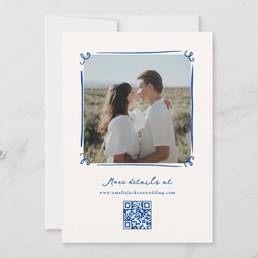 Whimsical Hand Getrokken Blauw Sla de Datum QR Cod Kaart (Achterkant)