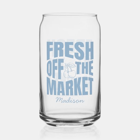 Whimsical Hand getrokken blauw vers van de markt Blikvorm Glas (Voorkant)