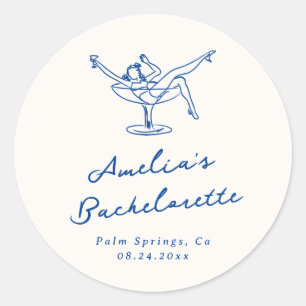 Whimsical Hand getrokken Blauwe Bachelorette Ronde Sticker