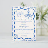 Whimsical Hand Getrokken Blauwe Bow Wavy Bruiloft  Informatiekaartje (Staand voorkant)