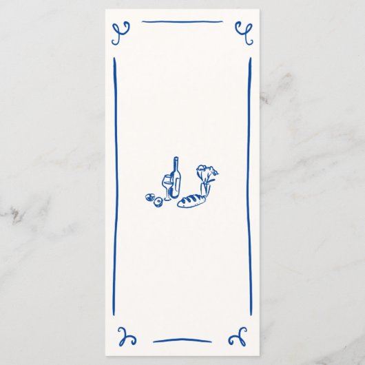 Whimsical Hand getrokken Blauwe Bruiloft Menu (Achterkant)