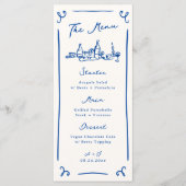 Whimsical Hand getrokken Blauwe Bruiloft Menu (Voorkant)