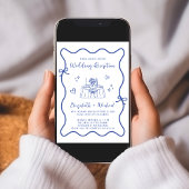 Whimsical Hand getrokken Blauwe bruiloft receptie Kaart