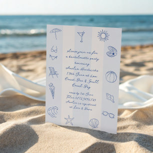 Whimsical Hand getrokken Blue Beach Bachelorette Kaart