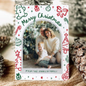 Whimsical Hand getrokken boog foto vrolijk kerstfe Feestdagenkaart