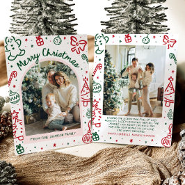 Whimsical Hand getrokken boog foto vrolijk kerstfe Feestdagenkaart