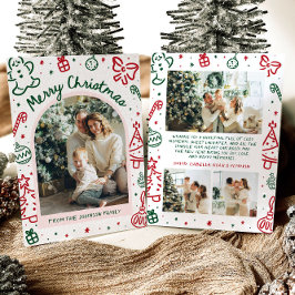 Whimsical Hand getrokken boog foto vrolijk kerstfe Feestdagenkaart