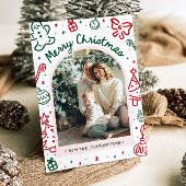 Whimsical Hand getrokken boog foto vrolijk kerstfe Feestdagenkaart