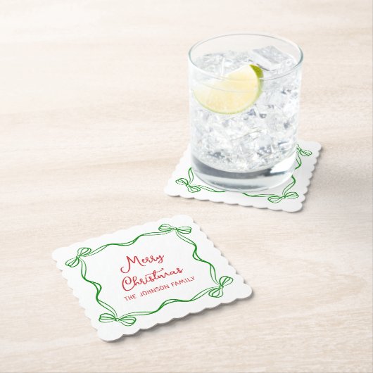 Whimsical Hand getrokken boog kerstcadeau Kartonnen Onderzetters (Insitu)