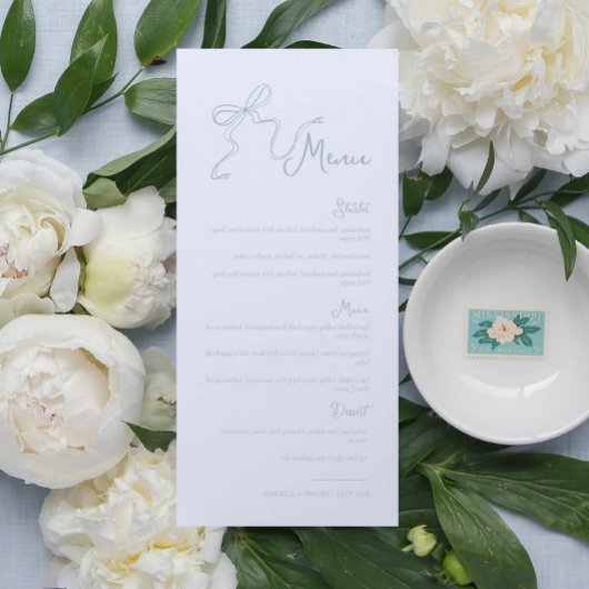 Whimsical Hand getrokken boog lichtblauw bruiloft  Menu