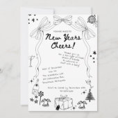 Whimsical Hand getrokken boog New Years Eve Party Kaart (Voorkant)
