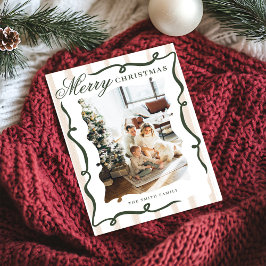 Whimsical Hand getrokken Bow Foto Kerstmis Feestdagenkaart