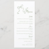 Whimsical Hand getrokken Bow Sage Groene Bruiloft  Menu (Voorkant)