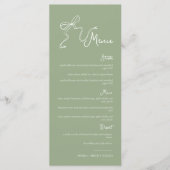 Whimsical Hand getrokken Bow Sage Groene Bruiloft  Menu (Voorkant)