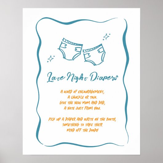 Whimsical Hand getrokken Boy Late Night Luiers Sig Poster (Voorkant)