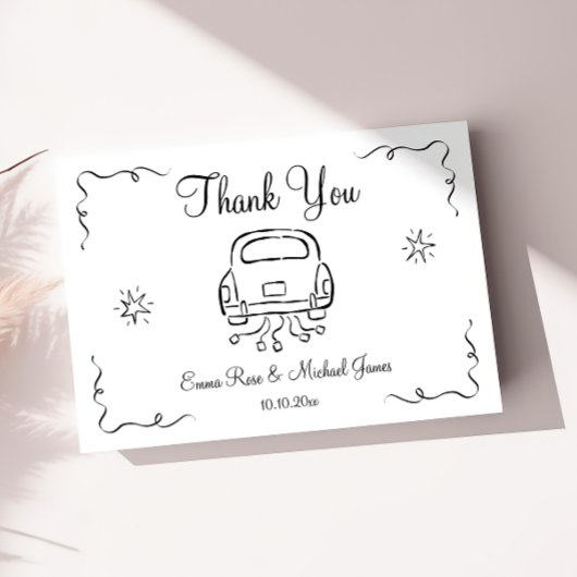 Whimsical Hand getrokken bruiloft Bedankkaart