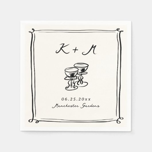 Whimsical Hand getrokken bruiloft Doodles Servet (Voorkant)
