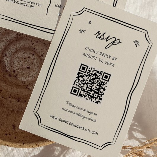 Whimsical Hand getrokken bruiloft eigenzinnige QR  RSVP Kaartje