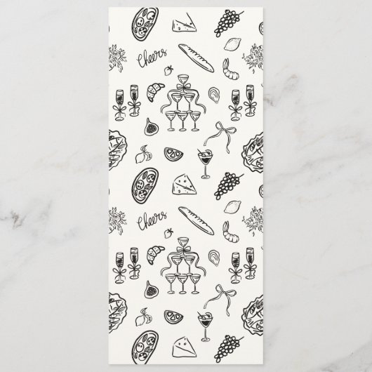 Whimsical, Hand getrokken bruiloft Flat Menu (Achterkant)