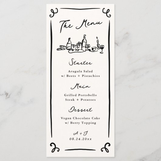 Whimsical Hand getrokken bruiloft menu (Voorkant)