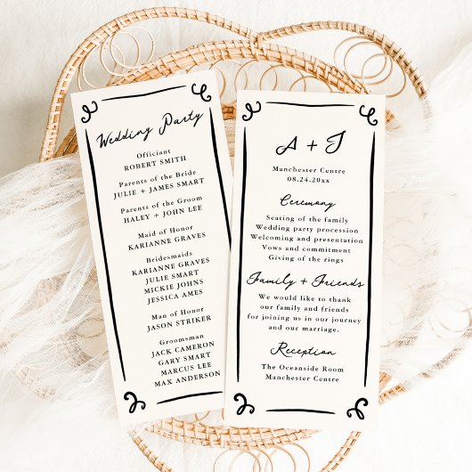 Whimsical Hand getrokken bruiloft programma + fees