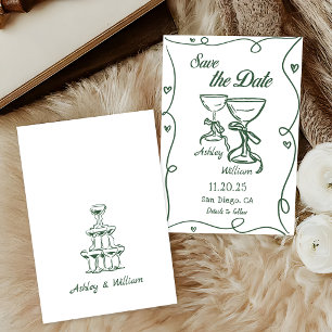 Whimsical Hand getrokken bruiloft Save the Date Kaart