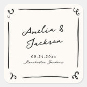 Whimsical Hand getrokken bruiloft Vierkante Sticker (Voorkant)
