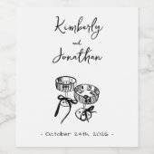 Whimsical Hand getrokken Champagne bruiloft Wijn Etiket (Enkel label)