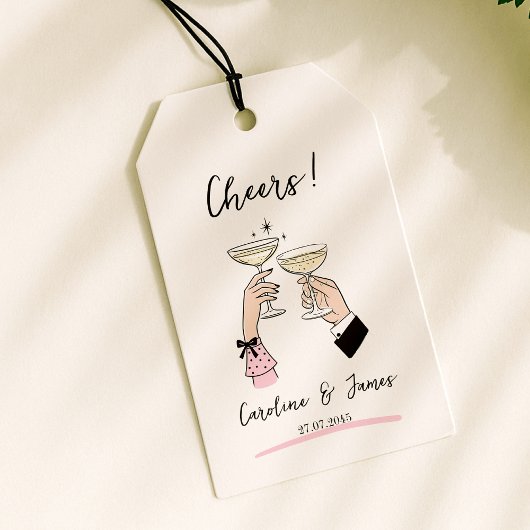 Whimsical Hand getrokken Champagne Toast bruiloft Cadeaulabel