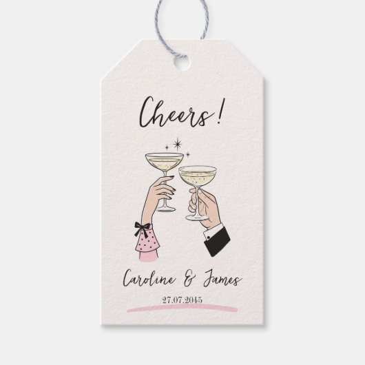Whimsical Hand getrokken Champagne Toast bruiloft Cadeaulabel (Voorkant)