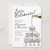 Whimsical Hand getrokken Champagne Toren bruiloft Kaart (Voorkant)