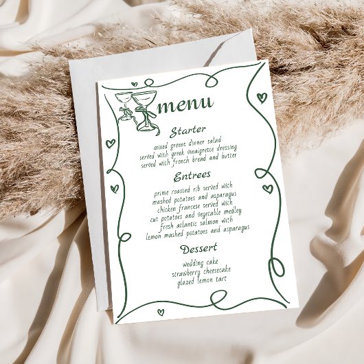 Whimsical Hand getrokken Champagne Wedding Menu