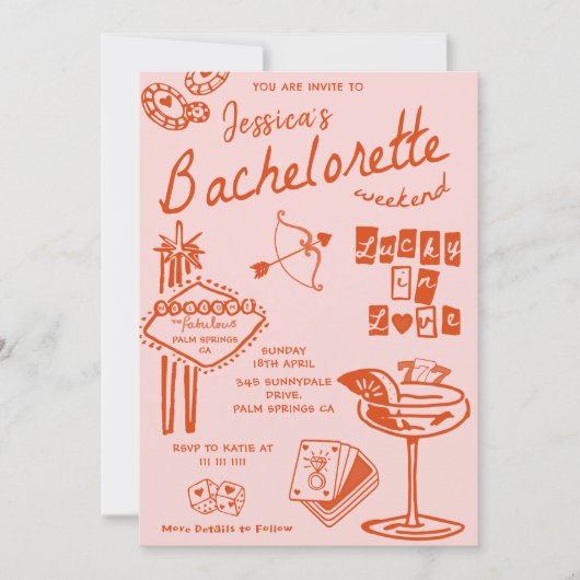 Whimsical Hand getrokken Cocktail Bachelorette Par Kaart (Voorkant)