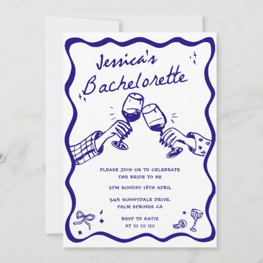 Whimsical Hand getrokken Cocktail Bachelorette Par Kaart (Voorkant)