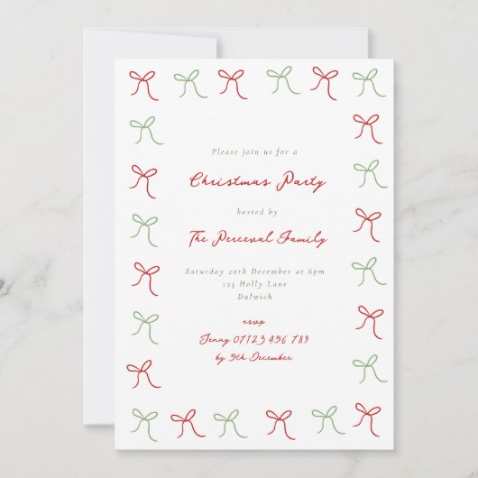 Whimsical Hand Getrokken Coquette Bows Christmas P Kaart (Voorkant)