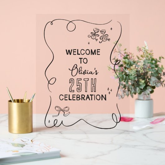 Whimsical hand getrokken crème cocktail viering acryl bord (Huwelijk)