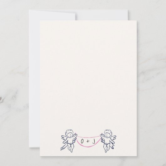 Whimsical Hand getrokken Cupido Scribble Bow Bruil Kaart (Achterkant)