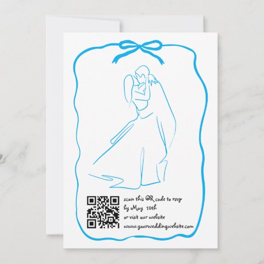 Whimsical Hand getrokken Doodle Blue Bow bruiloft Kaart (Achterkant)