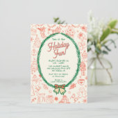 Whimsical hand getrokken doodle Christmas Party Kaart (Staand voorkant)