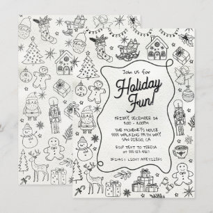 Whimsical hand getrokken doodle Christmas Party Kaart