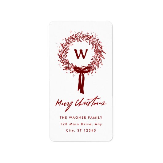 Whimsical Hand getrokken Doodle Krans Kerstmis Etiket (Voorkant)