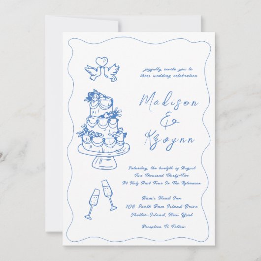 Whimsical Hand getrokken Doodles bruiloft Kaart (Voorkant)