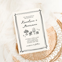 Whimsical Hand getrokken Doodles bruiloft uitnodig